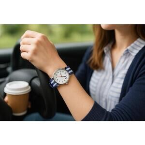 Vintage 1990s Quartz Watch Japan Movement, Striped NATO Strap, 1.5” AS-IS